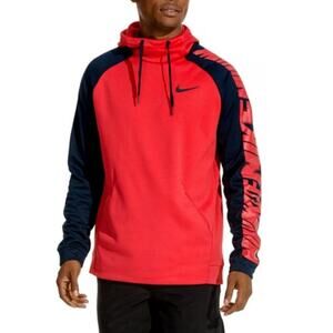 NIKE Dri-Fit Red/Navy Blue Therma Warm Pullover Training Hoodie Men's Small